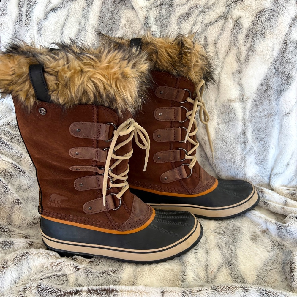 Sorel Joan of Arctic Winter Boots Tobacco Sudan Brown Fur Suede